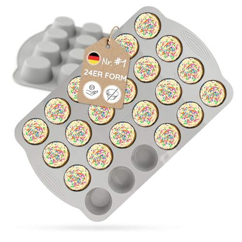 Backefix Silikon Muffinblech 24er Muffin Backform für kleine Muffins Mini Muffinform ohne Papierförmchen aus Platin-Silikon extra Wandstärke gegen Ausbeulen formstabil BPA- & PFAS-frei