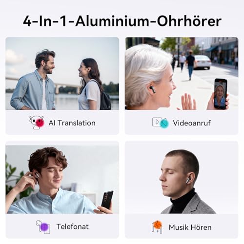 Ki Übersetzer Kopfhörer, 3-in-1 Übersetzungskopfhörer mit echtzeit übersetzung, 150 Sprachen Kopfhörer Übersetzer Echtzeit mit App, 50H Open Ear kopfhörer für iOS und Android, Reisen und Reisen MS106