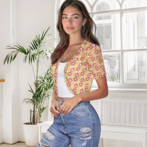 Image of Womens Short Sleeve Bolero Shrug Open Front Knit Cropped Cardigan Shoulder Cover for Dress Cute Casual Knit Cover Up