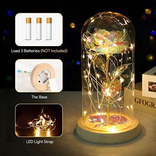 Gifts For Women, Birthday Gifts For Women Girlfriend, Teacher Gift, Colorful Artificial Flower Galaxy Rose With Led Light In Glass Dome For Mom Wife Grandma On Anniversary, Wedding #TOP3