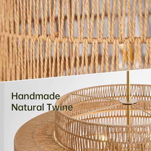 Image of 30 inch Boho Rattan Chandelier Light Fixture, 8-Light Large Hand Woven Pendant Light Fixture Farmhouse Rustic Chandeliers for Dining Room, Kitchen, Bedroom, Living Room, Hallway, Foyer