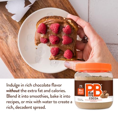Image of PBfit 24 Ounce Peanut Butter Powder Chocolate Flavor, Cocoa Powdered Peanut Butter Spread From Real Roasted Peanuts and Cocoa, 6g of Protein 7% DV, Gluten-Free, 70 calories, 88% less fat (Pack of 1)