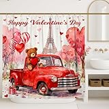 LKW-Duschvorhang, Valentinstag, romantische Herzen, Luftballons, Valentinstag, rot, waschbar, mit Haken, Toilettenstoff, Duschvorhänge für Zuhause, Badezimmer, WC, Hotel, Dekoration, 183 x 213 cm