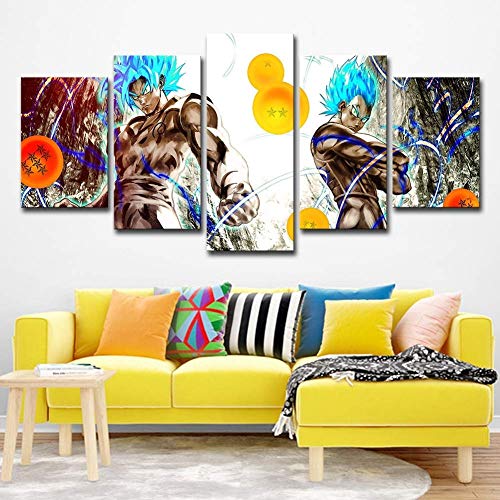 X&MM 5 Salas de Pintura sobre Lienzo Prints Dragon Ball Super Animado de Vegeta Goku Arte Moderno de la Pared Decoraciones caseras,A,S