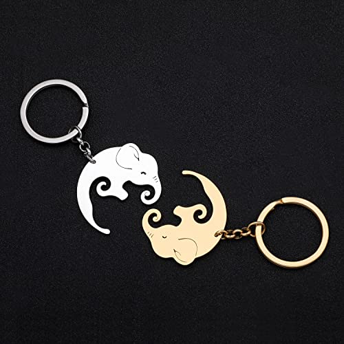 WEVENI Cute Elephant Gifts Couples Stainless Steel Elephant Keychains Key Ring Charm Jewelry for Women Girls4