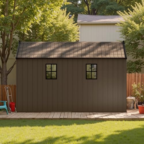 Image of Patiowell 8 x 12 FT Plastic Outdoor Storage Shed with Floor, Resin Shed with Window and Lockable Door for Garden, Backyard, Tool Storage Use, Easy Assemble, Gray (Kick-it Shed)