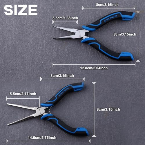 SPEEDWOX 2PCS Mini Needle Nose Pliers Set Needle Nose Pliers with Smooth Jaw & Bent Needle Nose Pliers with Serrated Jaw Angled Needle Nose Pliers for Jewelry Making Needle Remover Plier Fishing Plier - Image 2
