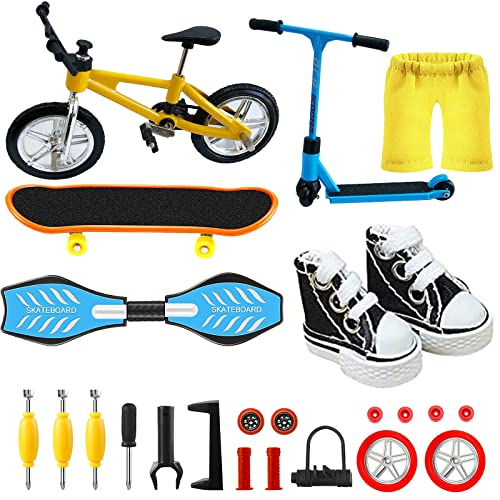 23 Pcs Mini Finger Toys Set- Alloy Fingerboard Tiny Finger Skateboard Finger Bike Finger Scooter with Replacement Wheels and Tool Educational Toy for Fingertip Interactive Favors