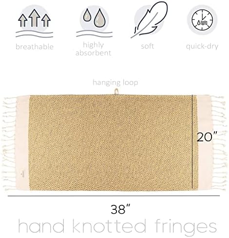 Turkish Hand Towel (Set of 2) for Kitchen and Bathroom | Diamond Weave, 100% Cotton, 18 X 38 inches | Prewashed Decorative Peshtemal Towel for Face, Hand, Hair, Yoga, Dishcloth, Tea Towel (Yellow)