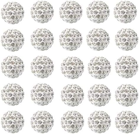 50PCS 10MM Crystal Rhinestone Beads Pave Disco Ball Clay Beads Rhinestone Earring Making Beads Charm Round Spacer Bead for Jewelry Crafts Making(White)