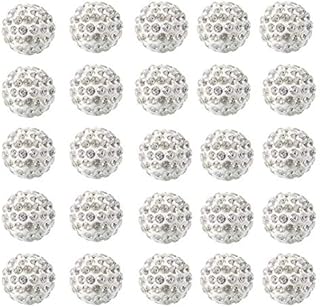 50PCS 10MM Crystal Rhinestone Beads Pave Disco Ball Clay Beads Rhinestone Earring Making Beads Charm Round Spacer Bead for Jewelry Crafts Making(White)
