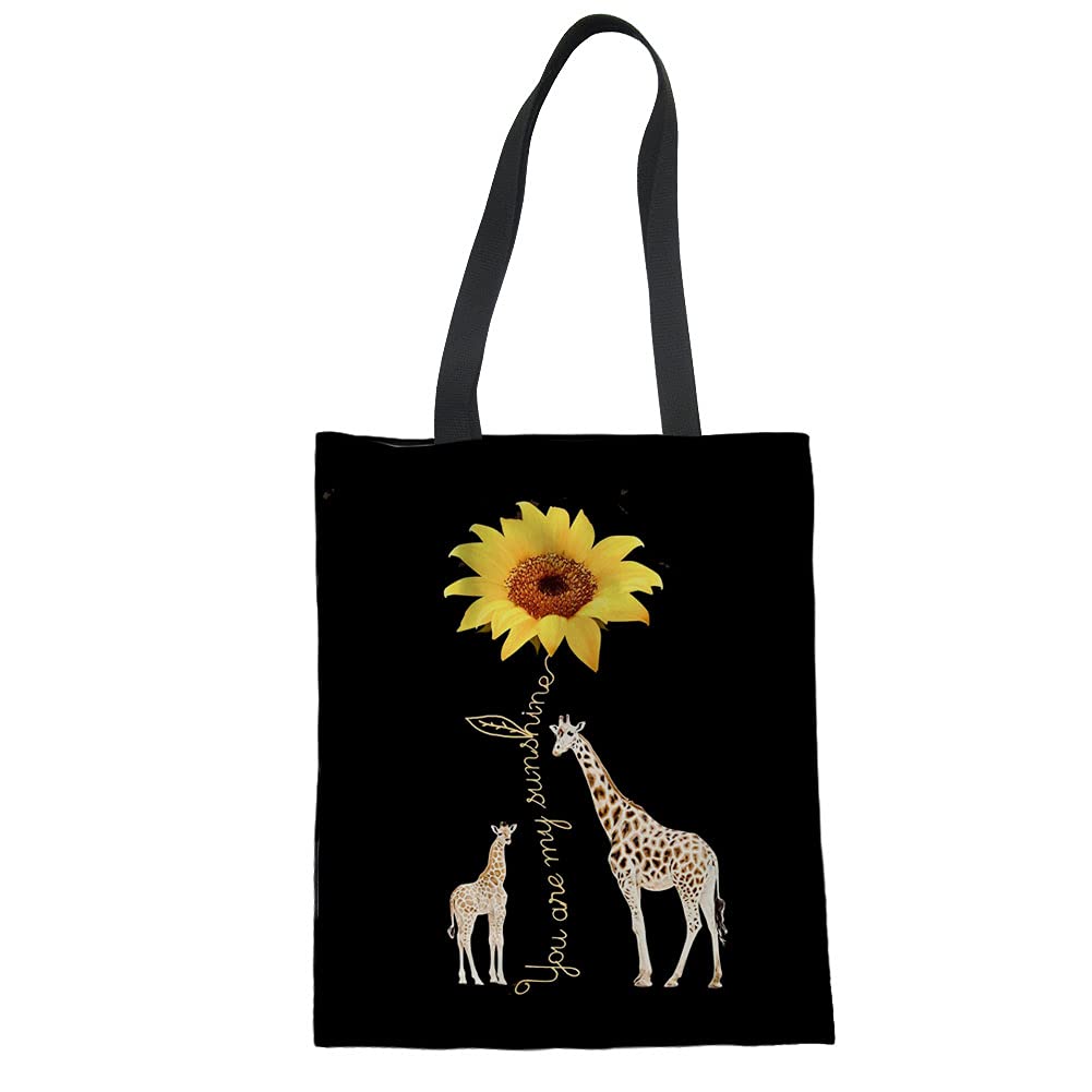 ShowudesignsShowudesigns Giraffe Sunflower Canvas Tote Bags for Women Girl Large Reusable Shopping Grocery Bags Ladies Top Handle Bags You Are My Sunshine
