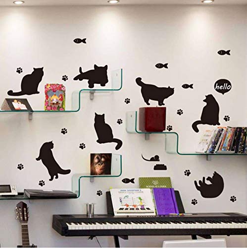 Knncch Gato Negro Silueta Etiqueta De La Pared Estantería Escalera Corredor Entrada Pegatinas De Pared Para Niños Habitaciones Decoración Mural