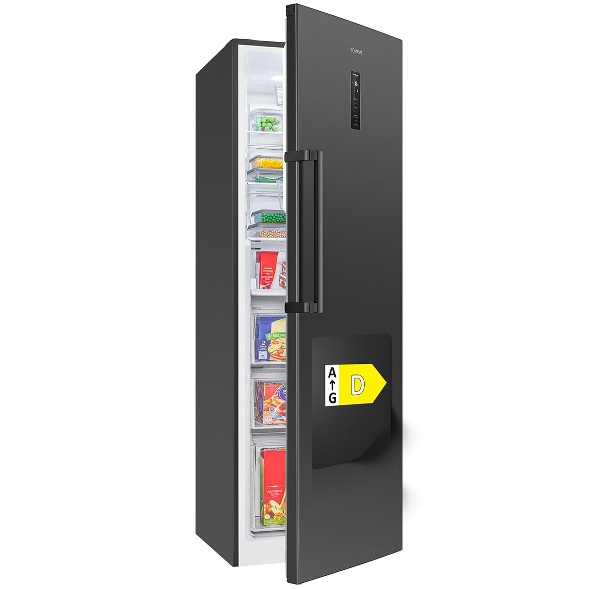 Bomann® Gefrierschrank Nofrost | Energieklasse D | 185cm | MultiAirflow | 5 Jahre Kompressor-Garantie | -14°C bis -22°C | Tiefkühlschrank | 274L | Türanschlag wechselbar | Freezer | GS 7371 inox
