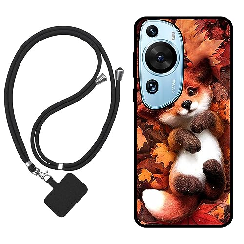 Sunrive Funda Compatible con Huawei P60 Art,Slim Fit Gel Mate Carcasa Case Bumper de Impactos y Anti-Arañazos Espalda Cover (Zorro de Hoja de Arce)+1 X Correa Universal