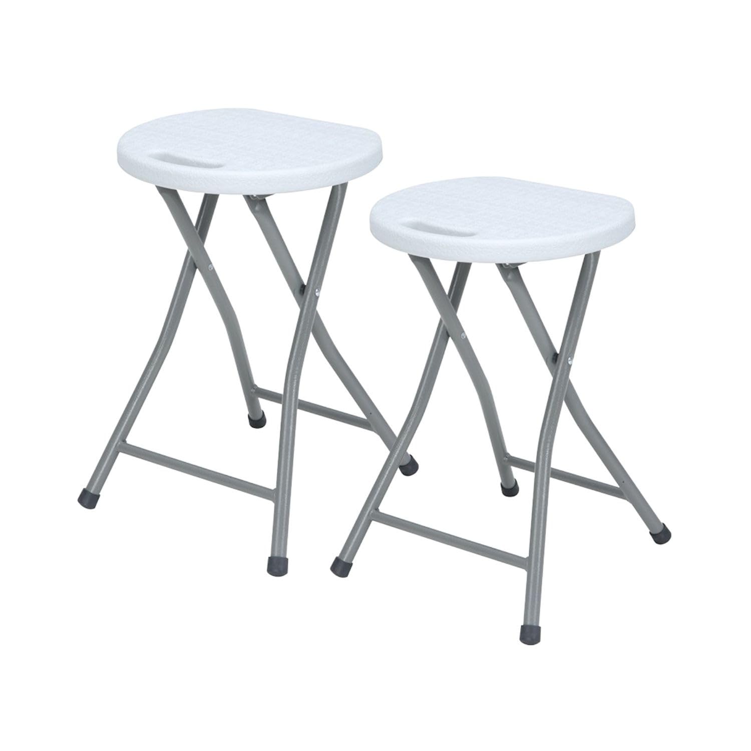 Pack of 2 Folding Stools Resin and Steel 31x45cm White 7house