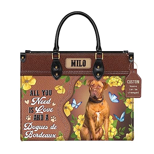 Personalized Dogues de Bordeaux Dog Handbags, Custom Name Dog Leather Bags, Purses, Shoulder Bag, Gift For Dog Mom Dog Lover