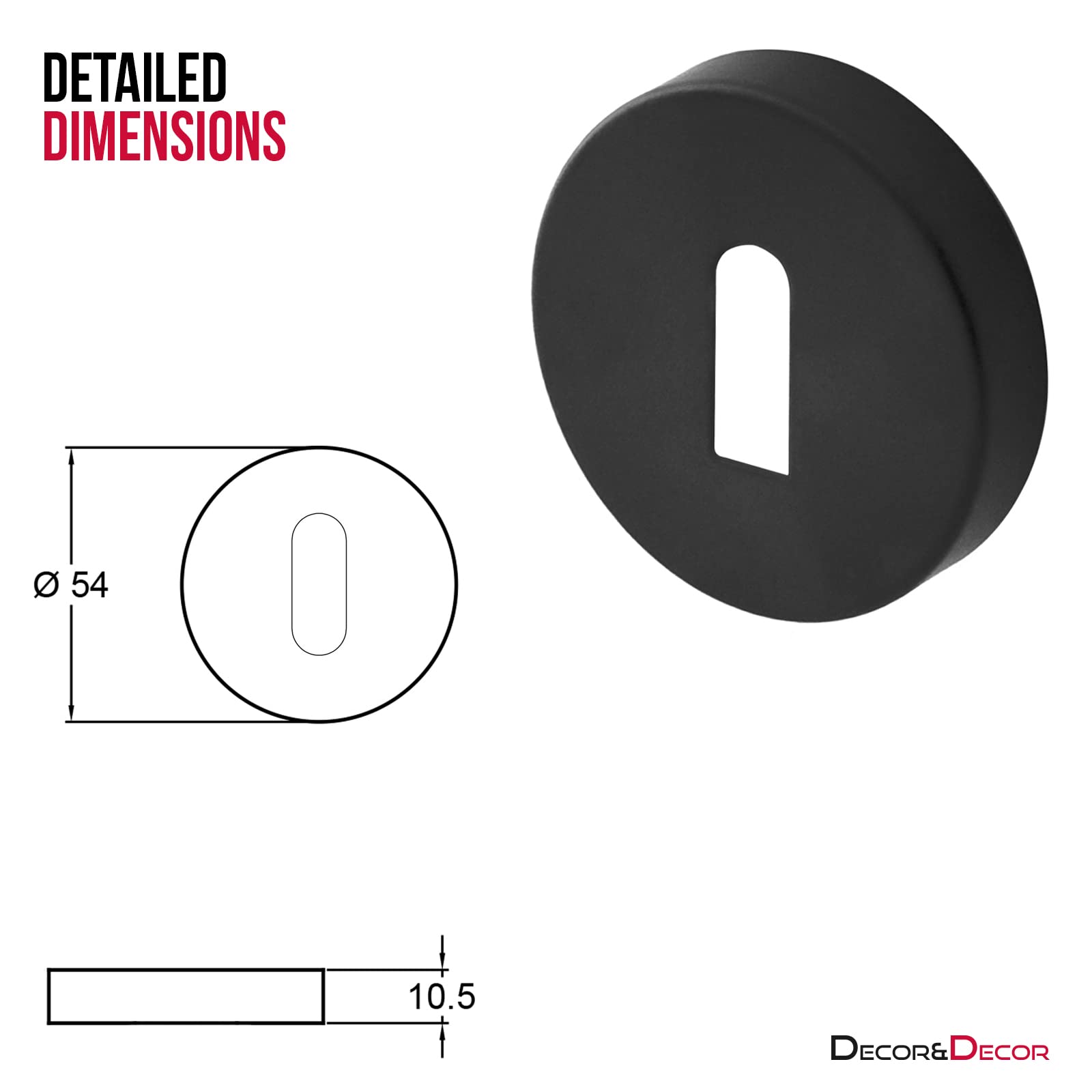 Decoranddecor 54mm Round Key Rose Aluminium - Standard Escutcheon (Matt Black) - Image 4