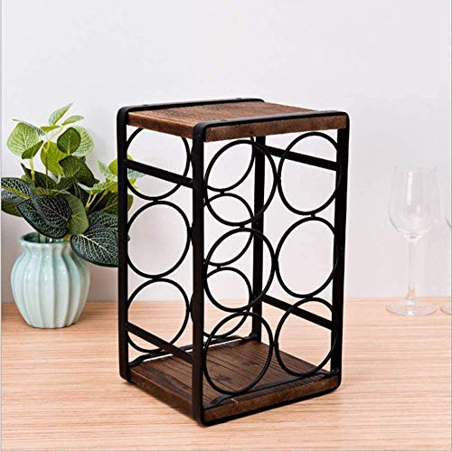 Soporte rústico para 6 botellas de vino de madera y hierro miniatura 2