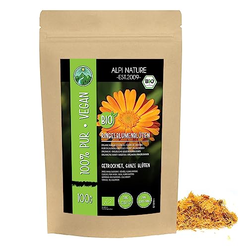 Alpi Nature Calendula Flores Secas Orgánicas Enteras 100g, Caléndula Infusión, Té Suelto