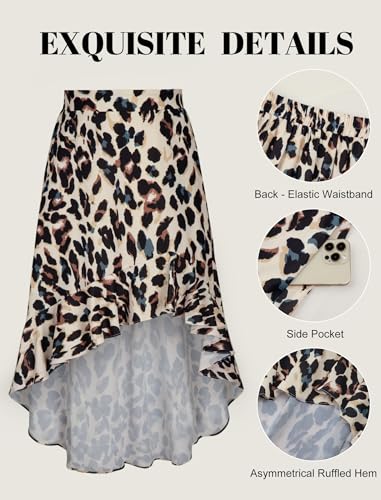 ANRILITA Maxi Skirts for Women 2026 Summer Spring Trendy Flowy Elastic Waist Asymmetrical Ruffle High Low Sexy Long Skirt with Pockets and Lining Leopard — view 5