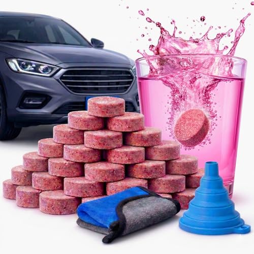 Pastilles Effervescentes Lave-Glace Voiture AmiVida – Nouvelle Formule Puissante contre Graisse, Insectes et Poussière – Entonnoir Pliable et Chiffon Microfibre Inclus
