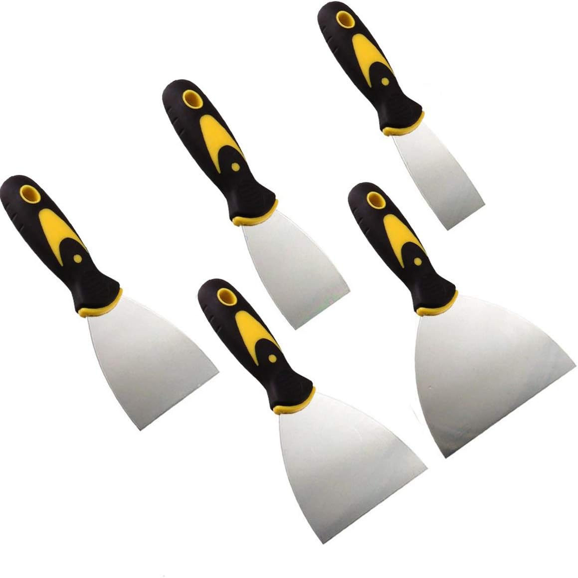 5 Pieces Drywall Taping Knife and Scrapper Set Stainless Steel Blade and Durable Plastic Handle Wall Scraper 1-1/2 2 3 4 5 inch