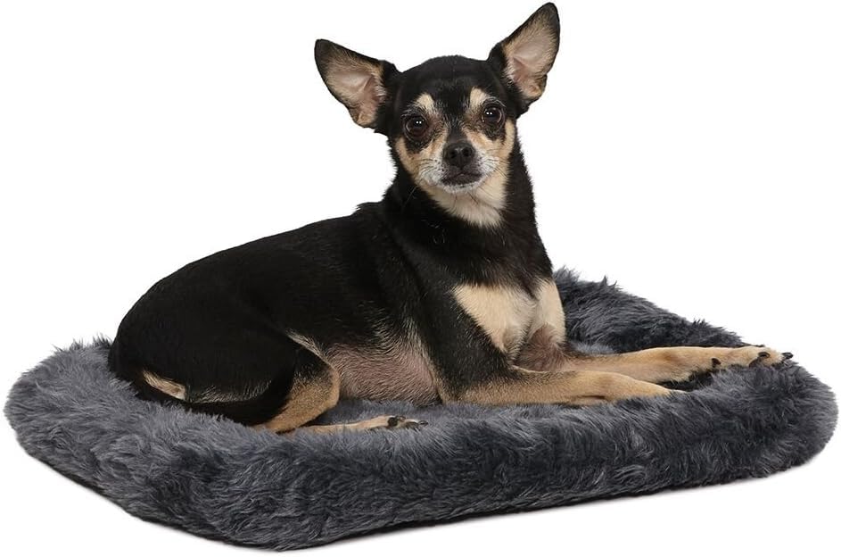 Image of MidWest Homes for Pets QuietTime XXS Dog Bed - Gray Faux Fur Bolster, Ultra-Soft & Machine Washable, Fits 18-Inch Crates and Carriers, for Small Dogs and Cats (Pack of 12)