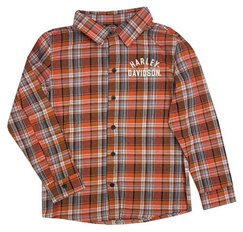 Harley-Davidson Little Boys' Brushed Long Sleeve Button Plaid Shirt - Orange