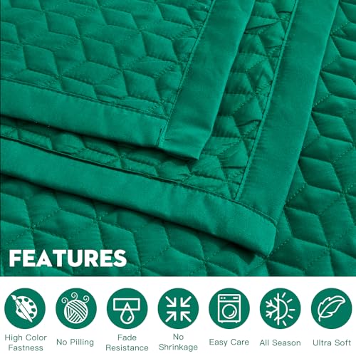 Image of Oversized King Bedspread 128x120 Extra Wide, Diamond Geometric Quilt Set King /Cal King, Lightweight Reversible Coverlet, Straight Edge - Rich Contemporary Look, 5 Piece, Green