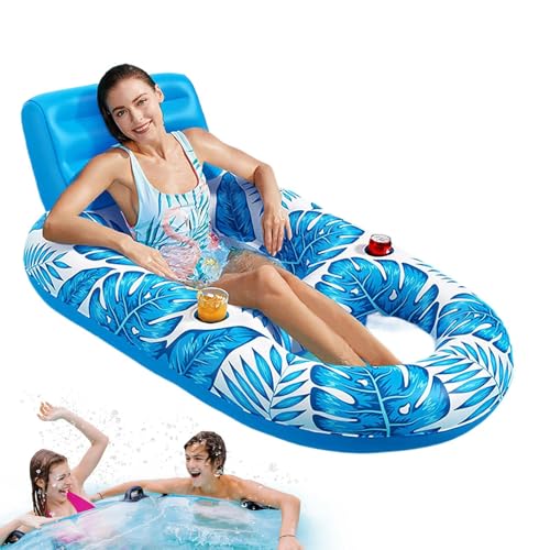 Tumbona inflable para piscina, colchón flotante para adultos, vinilo resistente con almohada cómoda, cámaras de aire ajustables para relajación, tomar el sol y ocio en piscinas o lagos, 160 x 120 x 70
