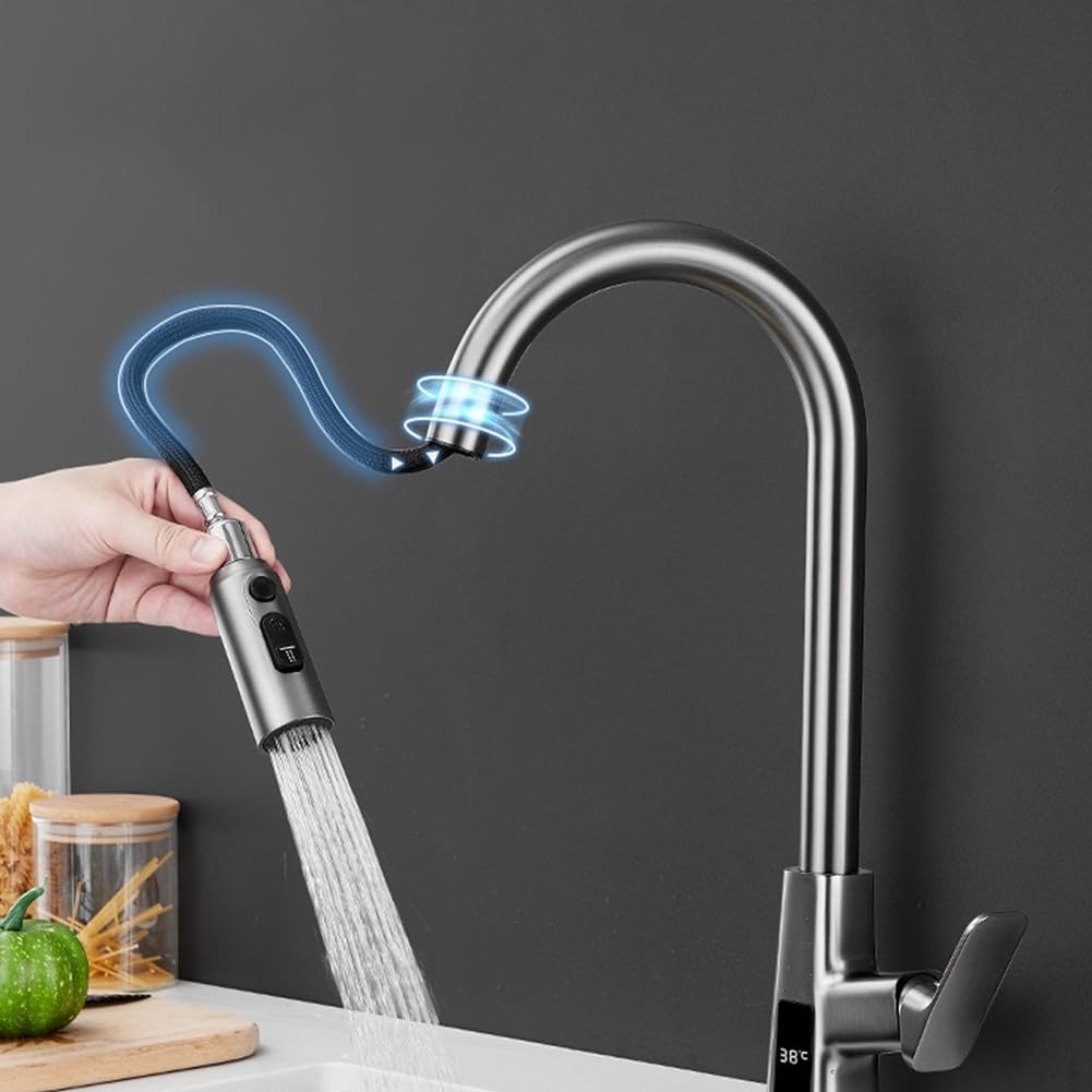 Tubo flessibile di prolunga per rubinetto da cucina, in acciaio inox, 1,5 m, con doccetta estraibile, nero
