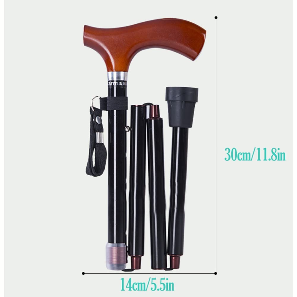 Bastón Plegable, bastón de Aluminio para Hombres y Mujeres, Altura Ajustable, con Correa para la muñeca, Bastones ingleses de Viaje Ligero para Personas Mayores, Negro