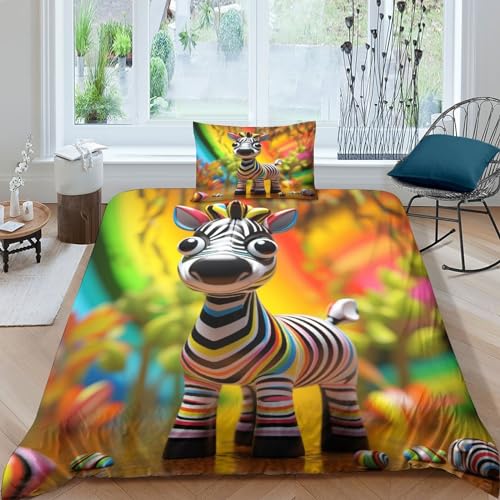 Housses de couettes imprimé zèbre IOFEER pour lit single 135x200cm