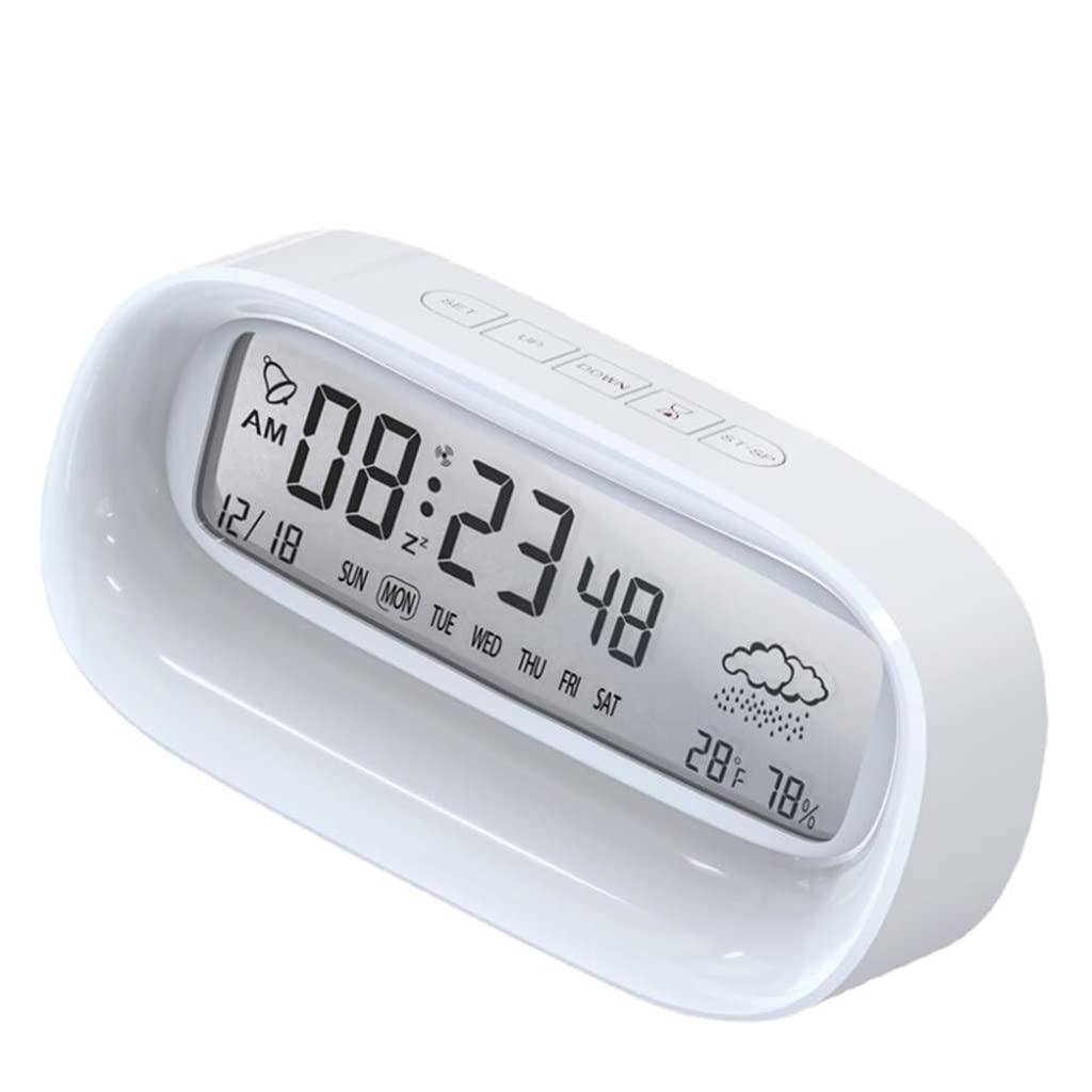 HRWLY Digital Alarm Clock Temperature Humidity Calendar Weather Table Electronic LED Clocks for Living Room(Wit)