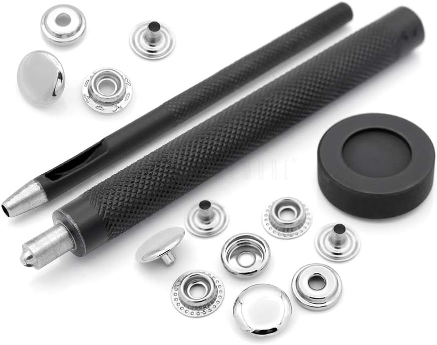 CRAFTMEMORE Snap Setter Fastener Kit Button Fixing Tool Ring-Socket Popper Setting Tool with 10 Silver Snaps #201 VT47 (15mm (0.59"))