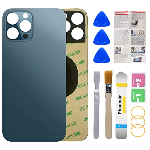 Phoupair Rear Back Glass Replacement for iPhone 12 Pro Max 6.7 Inches All Carriers with Professional Repair Tool Kit (Pacific Blue)