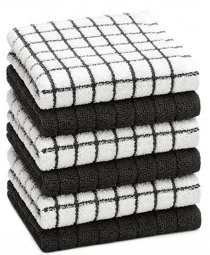 Image of Bumble Dish Cloths (6 Pack) | 12 inch x 12 inch | 100% Cotton Kitchen Towels | 405 GSM | Soft, Highly Absorbent & Durable Dish Towels for Kitchen | Black