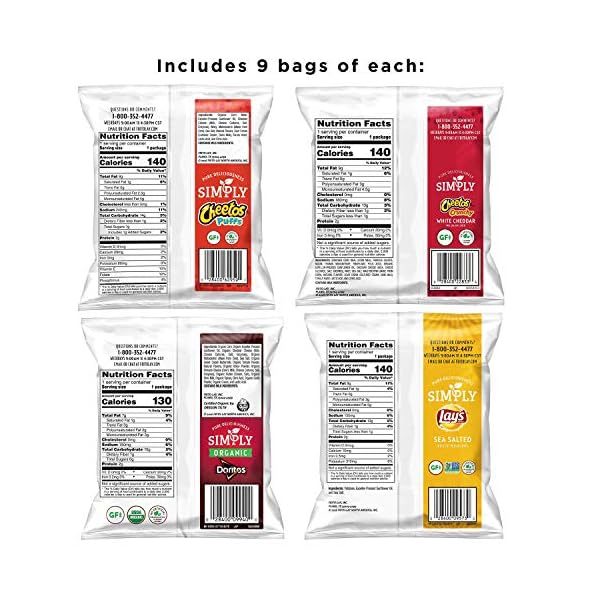 Simply Brand Variety Pack, Doritos, Cheetos, Lay's, 0.875oz Bags (36 Pack) (Assortment May Vary)