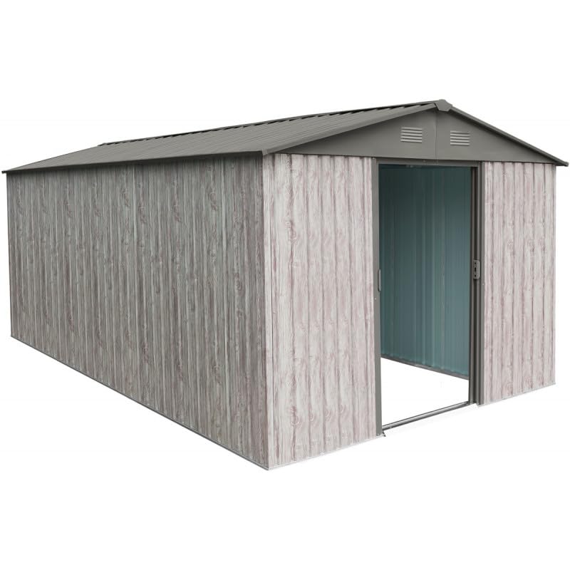 Abri de Jardin Métal WoodTouch 11m² | Beige, Acier Galvanisé, Double Porte Coulissante, Ventilation | 301x367cm, Kit Ancrage Inclus, Résistant Neige