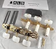 Set of 2 Sides of Tuners and Screws - Fits many Japanese Classical Guitars Bonus Fret Polishing Kit by Australian Luthier Supplies Including Instructions 35mm Roller Spacing/10mm Roller Diameter - 1:14 Gear Ratio Tuners Made in Japan - Come in Gotoh ...