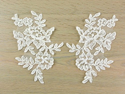 Naomi Corded Embroidery Couture Bridal Lace Appliques Ivory - per pack of 2