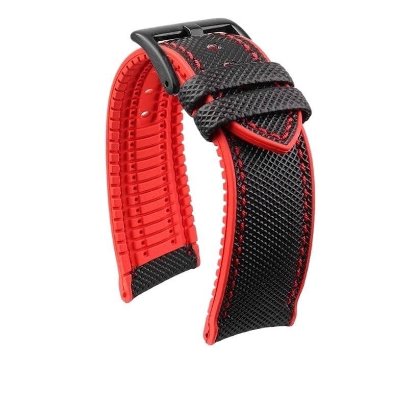 Bracelet montre Mido Helmsman Commander en nylon et caoutchouc noir rouge 23mm