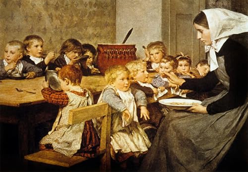 Tableau Toile la Crèche en Suisse Albert Anker Décoration Murale 60x90cm
