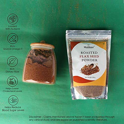 Image of Malikaz' The Royale Taste Roasted Flax | Alsi Seed Powder, 500g | Omega-3 Rich Superfood | 100% Natural | No Additives | Powdered Roasted Flax Seeds | Flax Meal | (Pack of 3)