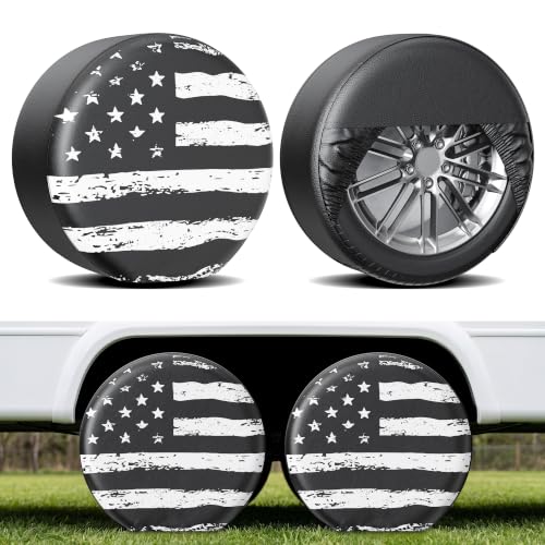 Image of Moonet PU Thickening Leather Tire Wheel Covers 2 Pack- Tough Tire Wheel Protector for Truck,SUV,Motorhome,Camper,Trailer,RV - Universal Fits Tire Diameters 30-32 inches,White Flag