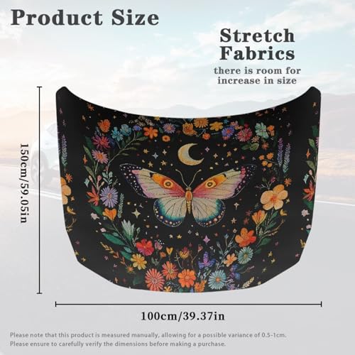 Image of Butterfly Print Snowproof Universal Car Hood Cover, Suitable for Most Cars, Trucks, Pickup, Sports Cars; Full Hood Coverage; Waterproof; Universal Fit