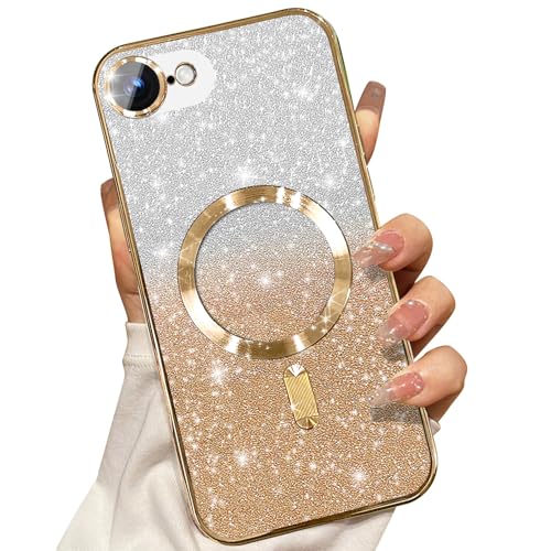 Image of Misscase for iPhone 17e & iPhone 16e Magnetic Glitter Case Compatible with MagSafe,Camera Lens Protector Full Protection Elegant Anti-Scratch Dust-Proof Net Cover for iPhone 17e & iPhone 16e Gold