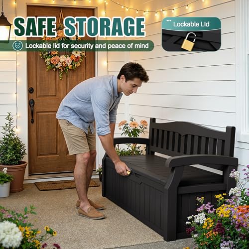 image for Devoko 80 Gallon Storage Bench Deck Box Lockable for Patio Furniture, 