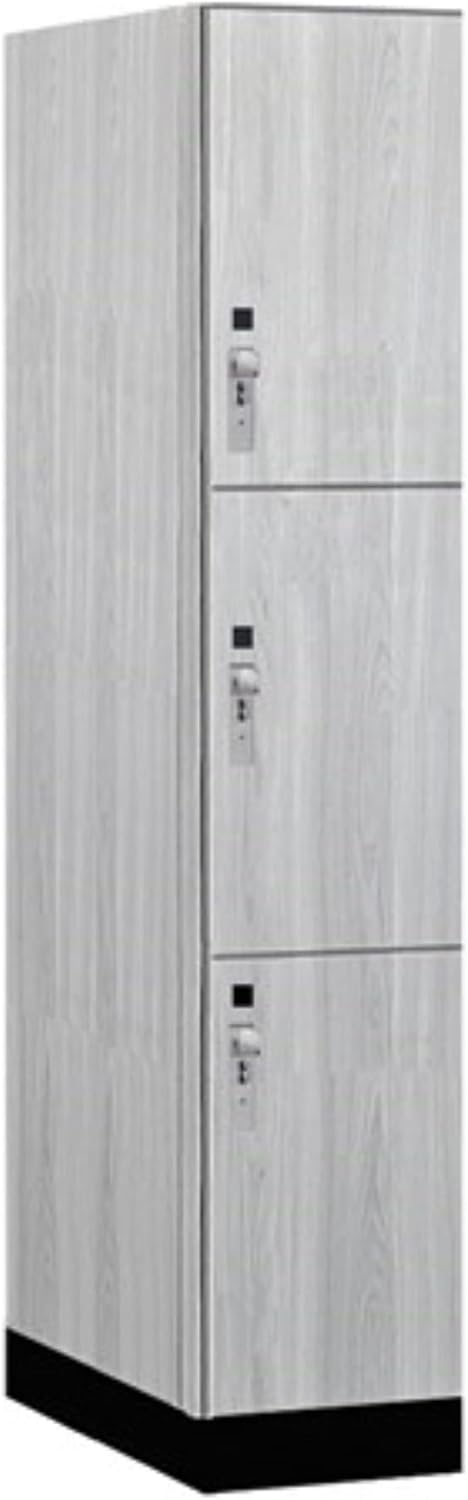 Salsbury 15" Wide Premier Wood Locker-Triple Tier-1 Wide-6 Feet High-24 Deep-Silver Teak-Silver Hasps